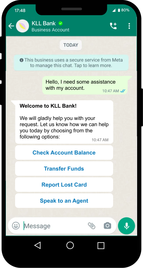 finance customer support whatsapp example